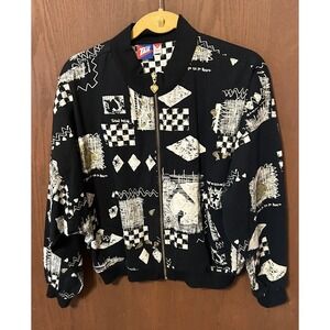 Unique Vintage Tail Track Jacket Coat Black White Gold Retro Sz M TubT